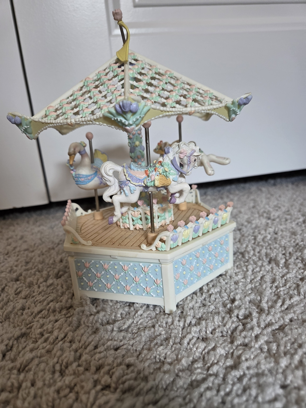 Pastel Enesco Carousel Music Box - White and Pastel Blue